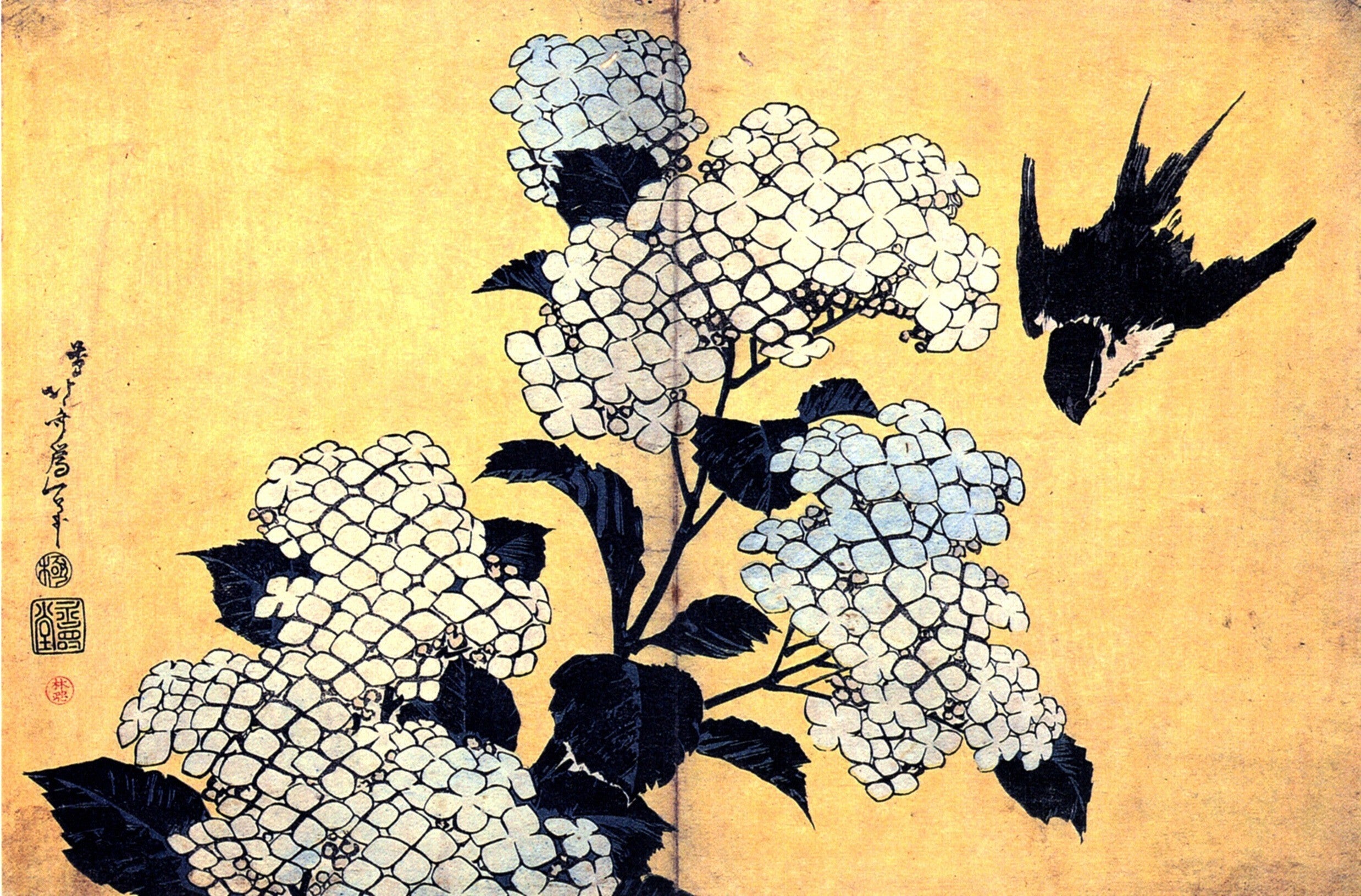 Hydrangea and Swallow — Hokusai (c. 1833/34)