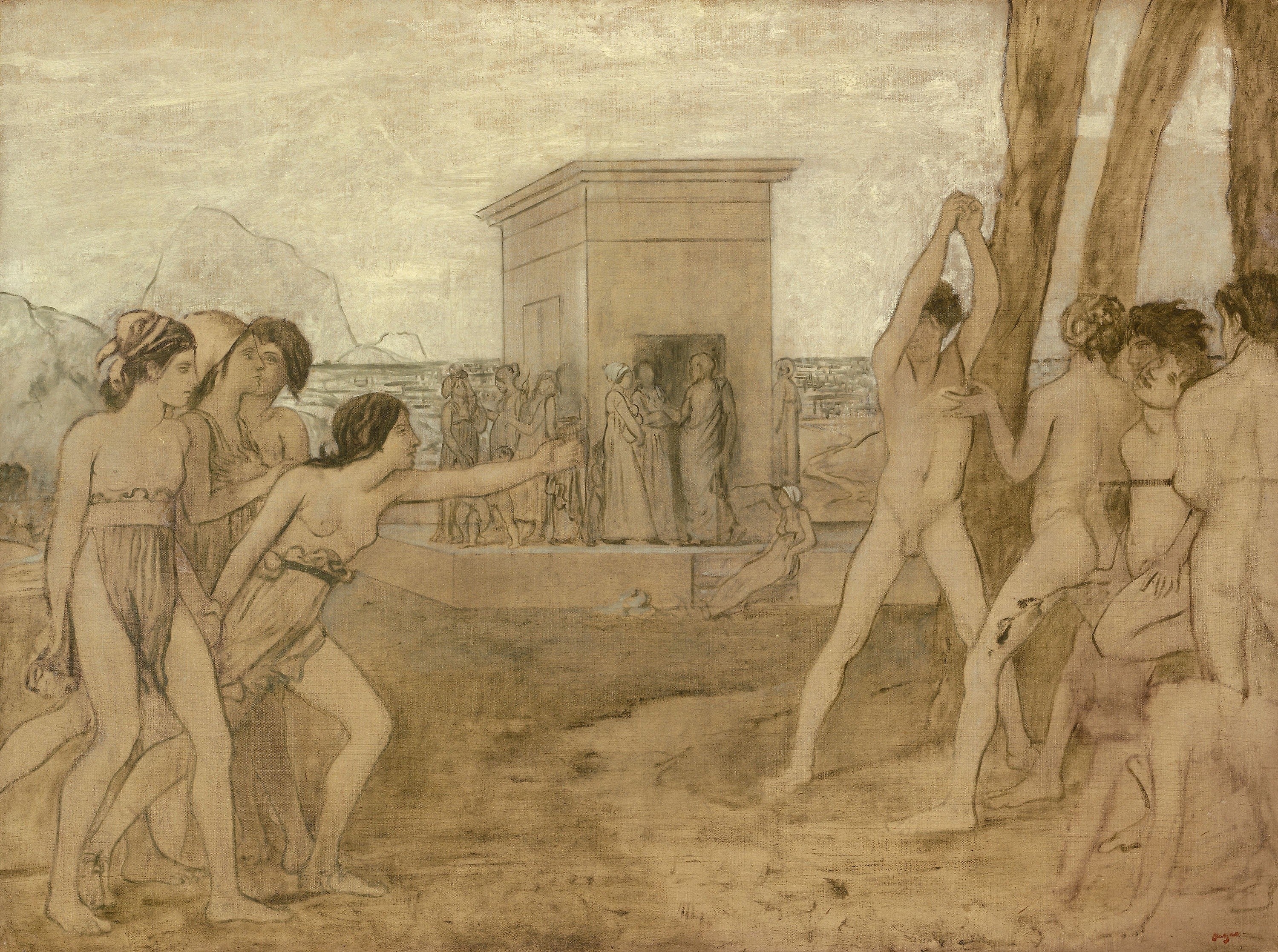 Young Spartan Girls Challenging Boys — Edgar Degas (c. 1860)