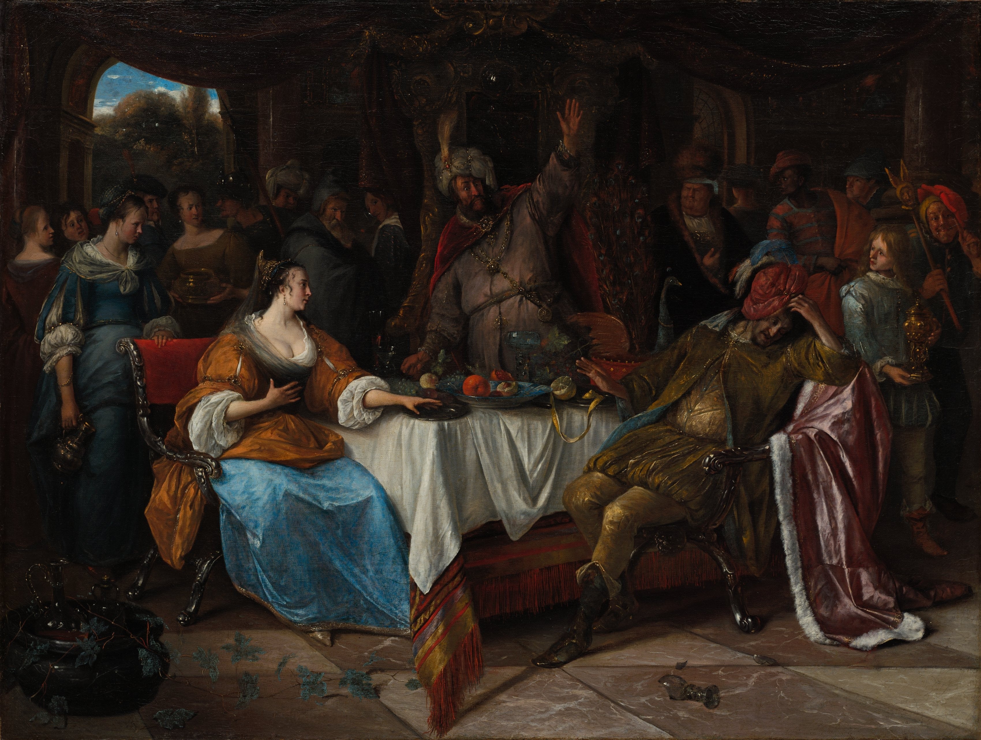Esther, Ahasuerus, and Haman — Jan Steen (c. 1668)