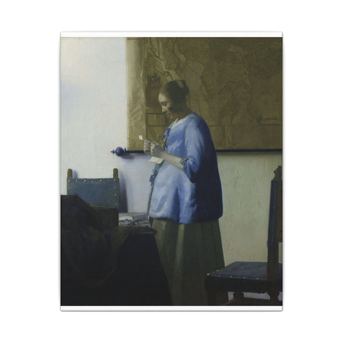 Woman in Blue Reading a Letter — flat artwork