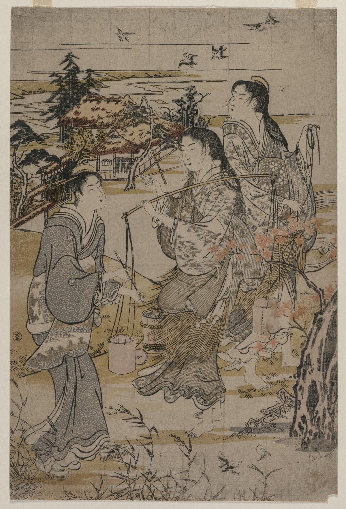 Women with Salt Pails; The Noda Tama River in Mutsu Province, from an untitled series of the Six Tama Rivers — Kubo Shunman (late 1780s)