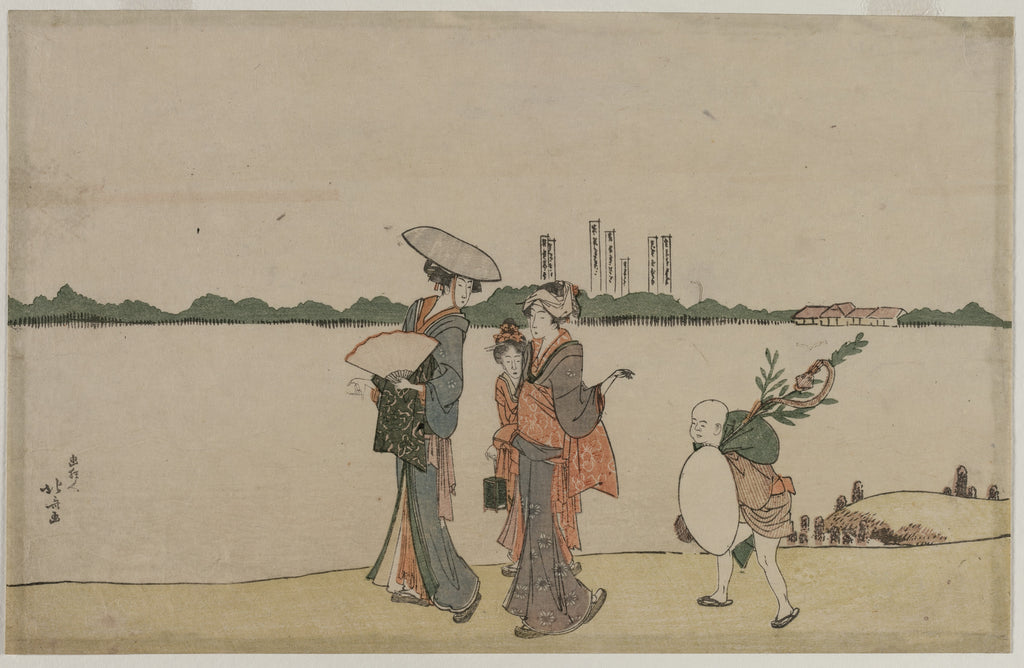 Women and Children Walking Along the Sumida River — Katsushika Hokusai (early 1800s)