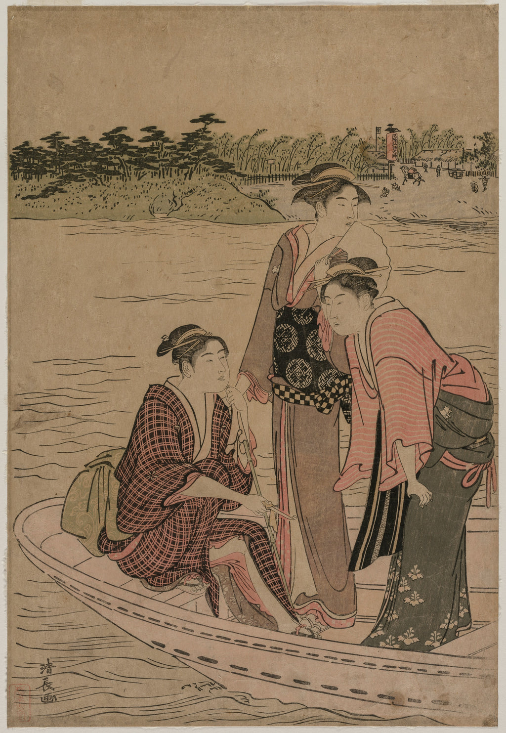 Passengers in a Ferry Boat on the Sumida River — Torii Kiyonaga (1784)