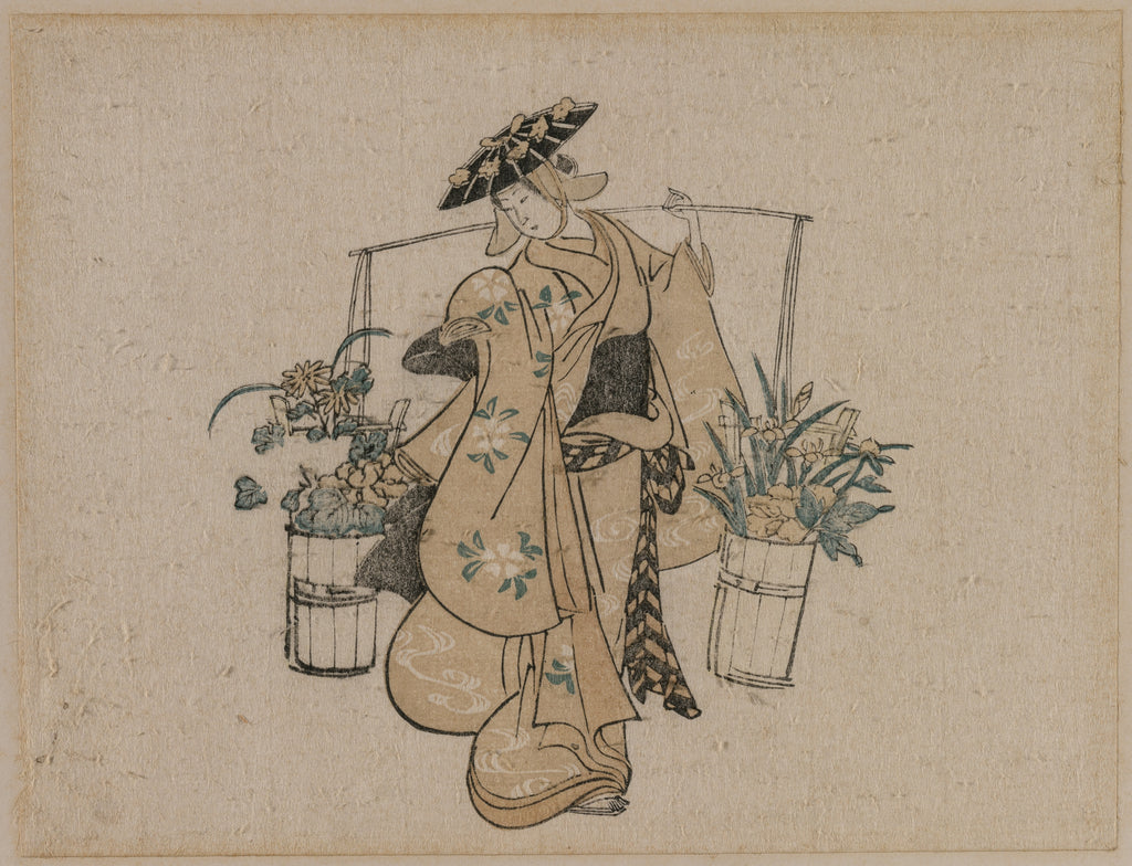A Beauty Carrying Two Buckets of Flowers — Torii Kiyomasu (c. 1696–1716)