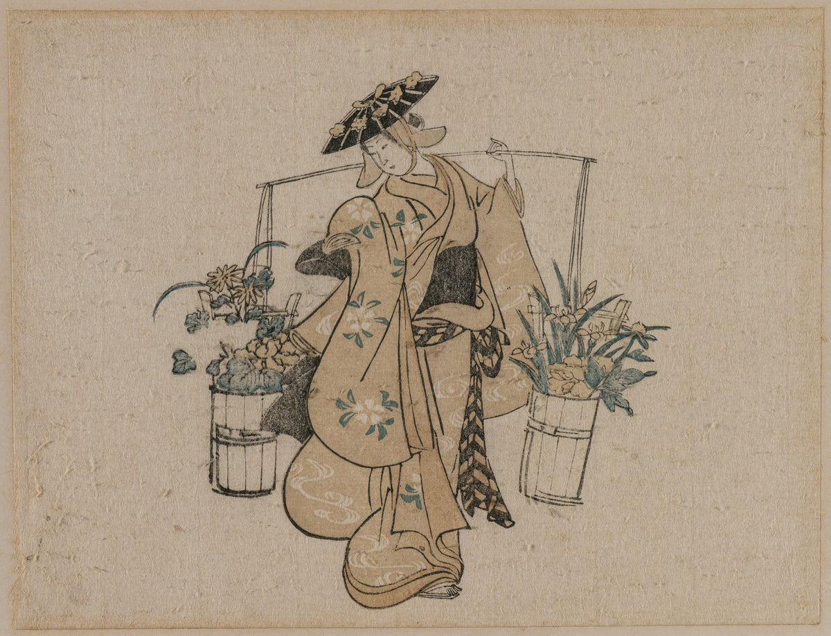 A Beauty Carrying Two Buckets of Flowers — Torii Kiyomasu (c. 1696–1716)