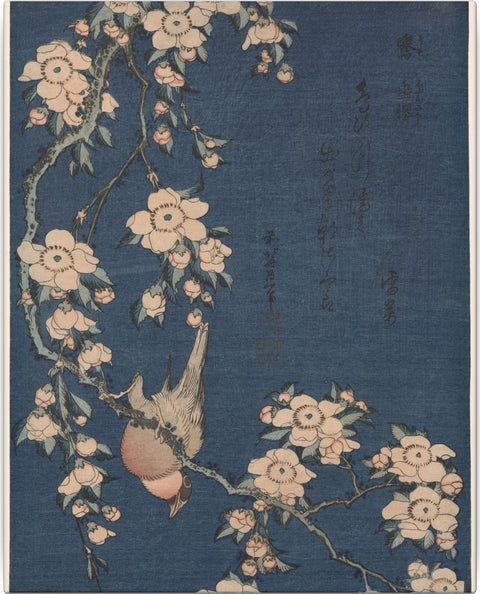 Bullfinch and Weeping Cherry — Hokusai (c. 1834)