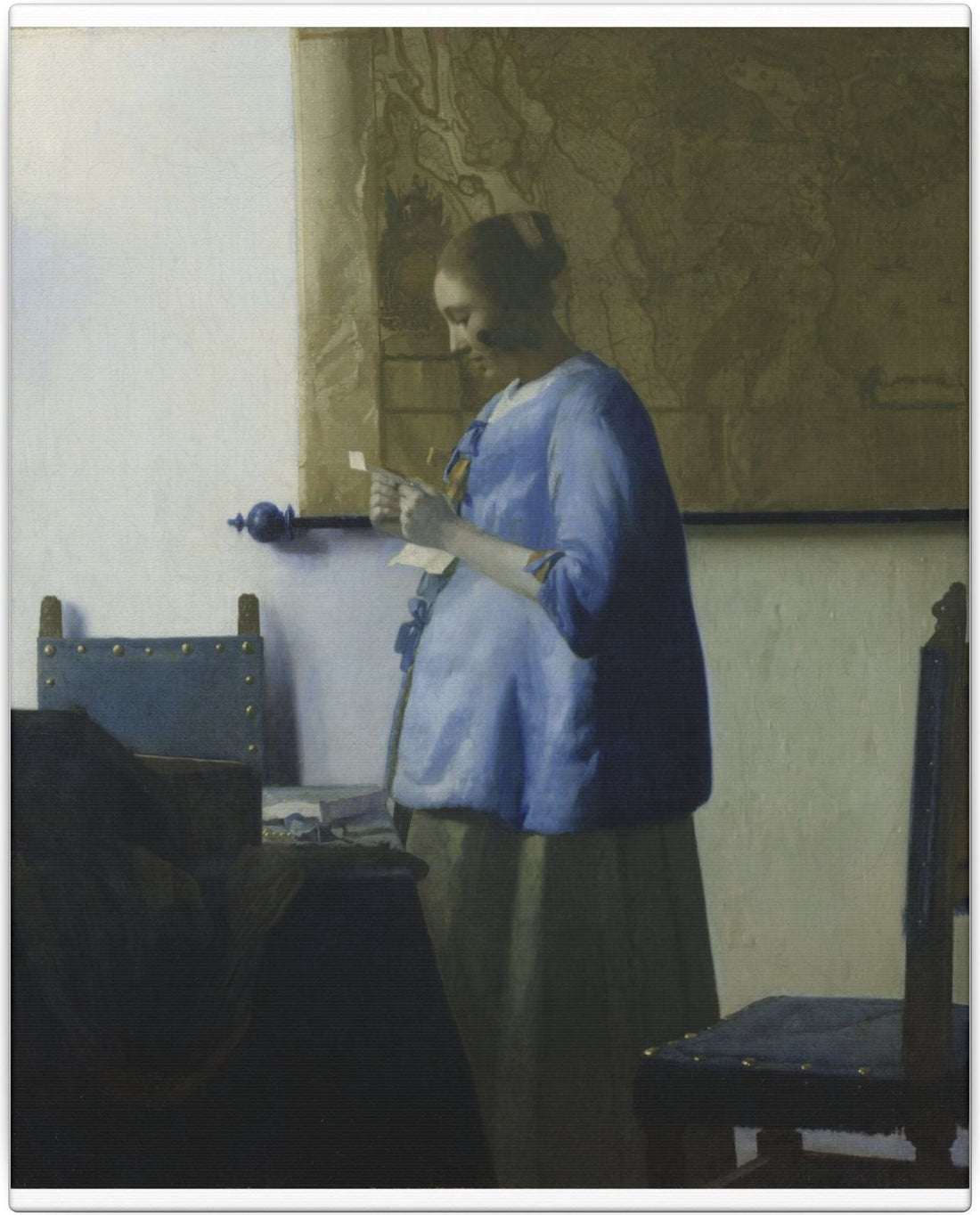 Woman in Blue Reading a Letter — flat artwork