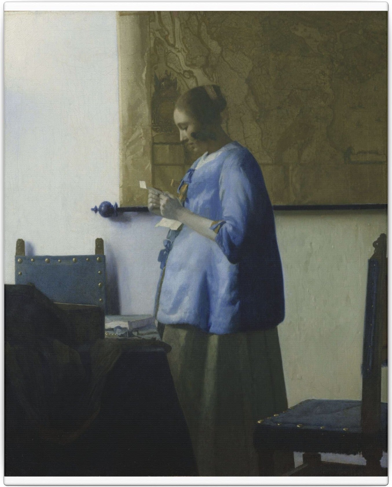 Woman in Blue Reading a Letter — flat artwork