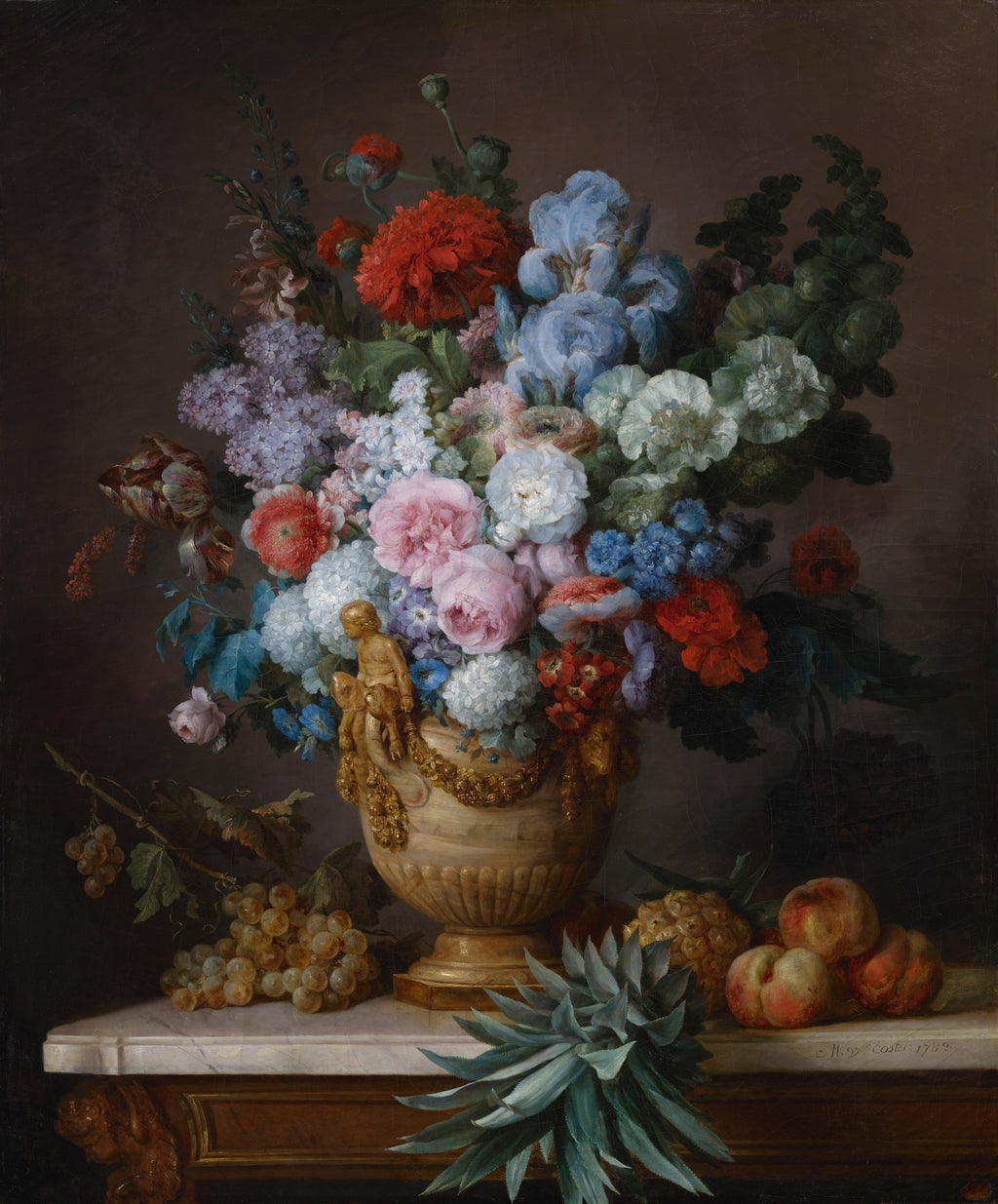 Still Life with Flowers in an Alabaster Vase and Fruit — Anne Vallayer-Coster (1783)