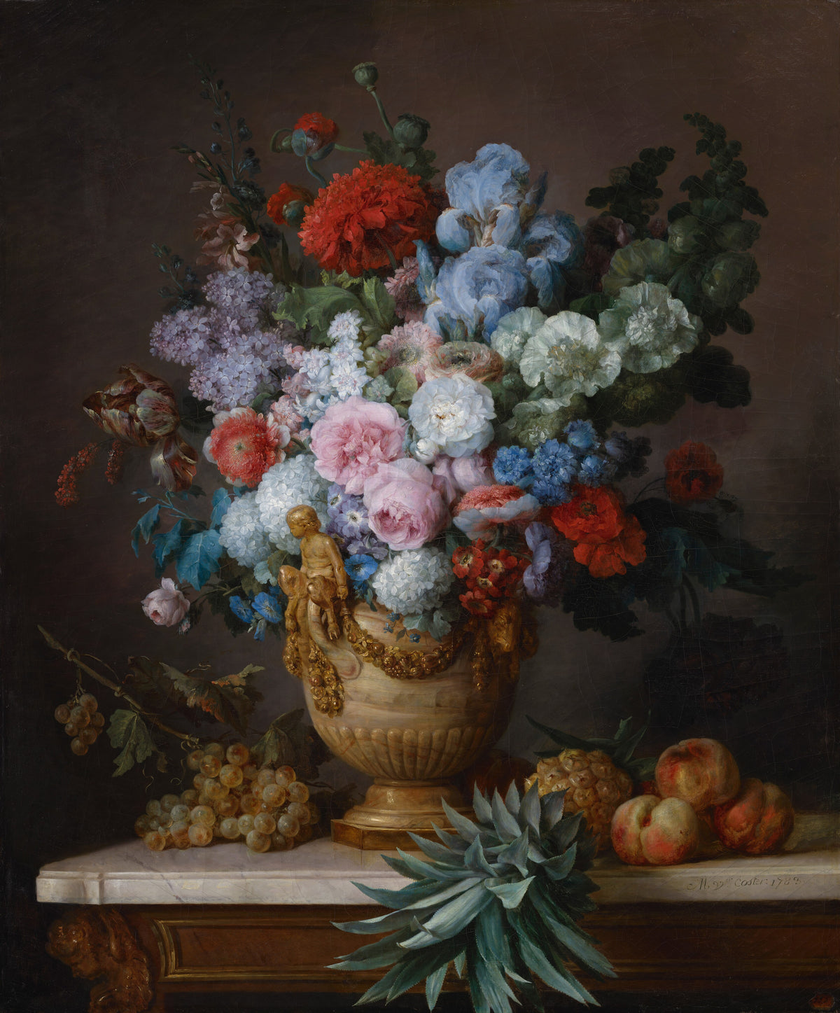 Still Life with Flowers in an Alabaster Vase and Fruit — Anne Vallayer-Coster (1783)