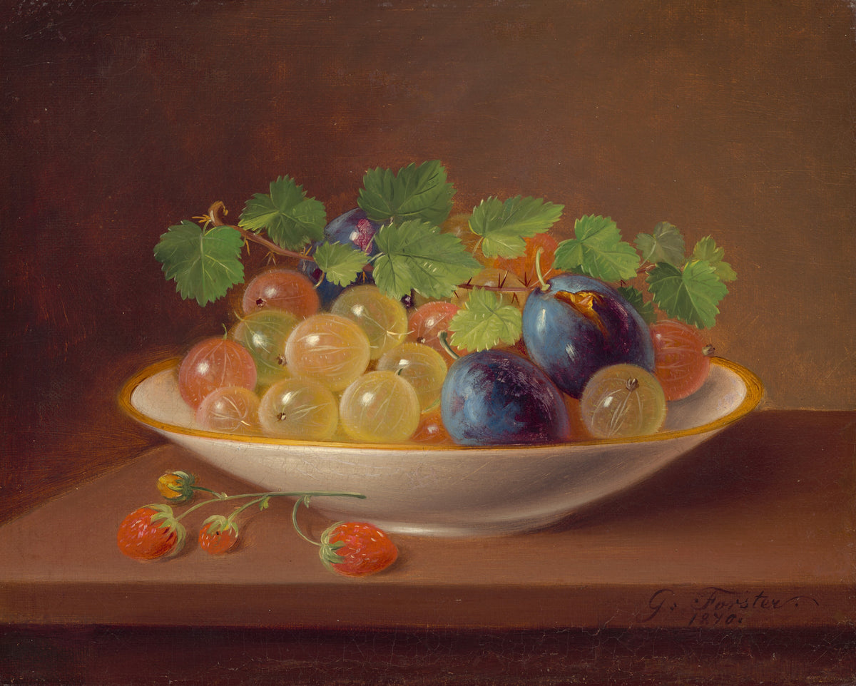 Still Life with Fruit / Gooseberries in a Bowl — George Forster (1870)