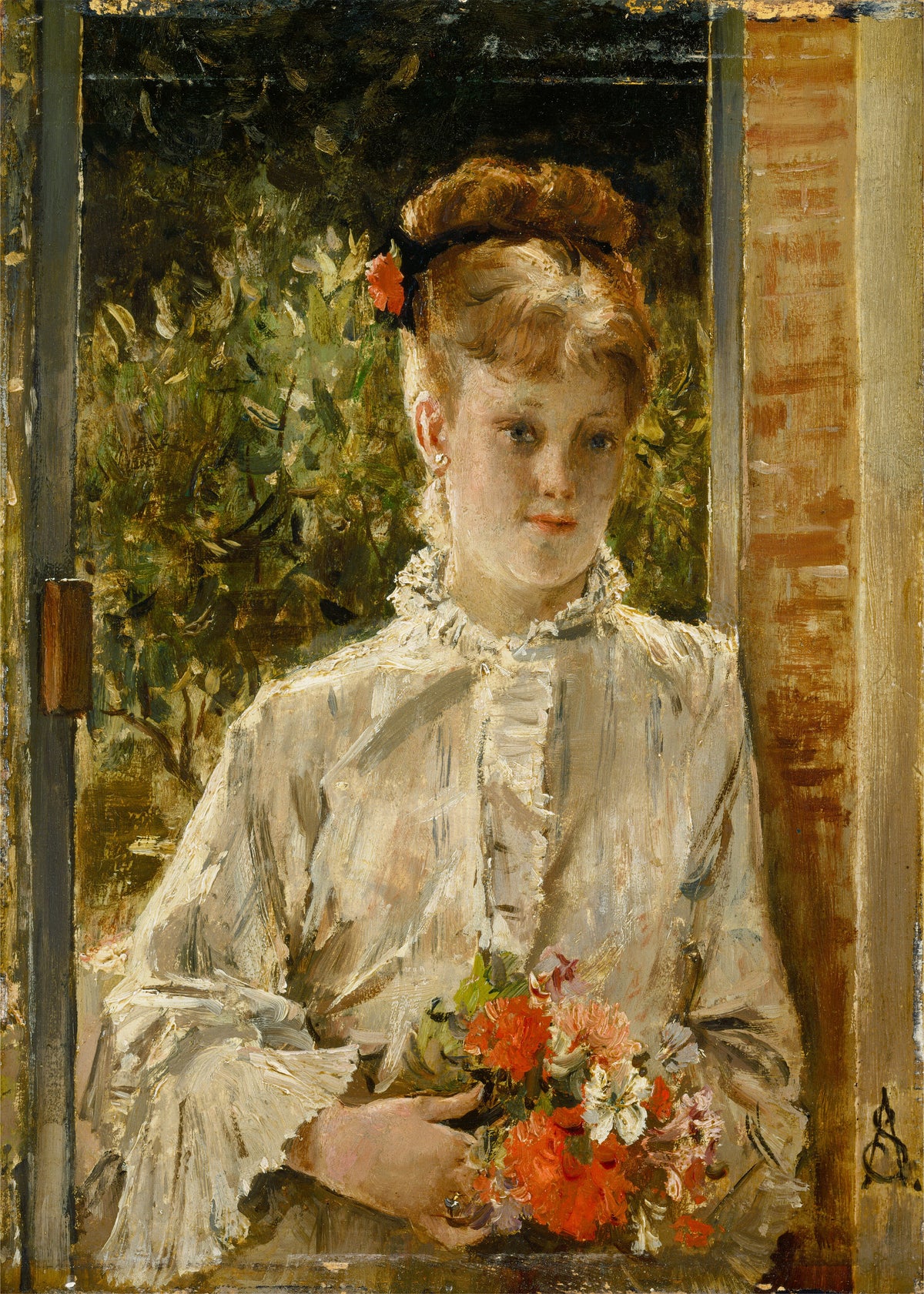 Young Woman in White Holding a Bouquet — Alfred Stevens (c. 1865/1875)