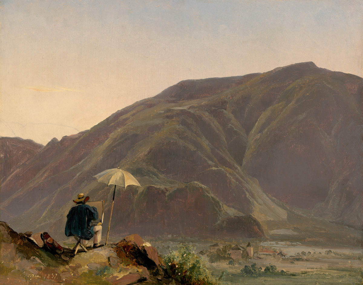 View of Bozen with a Painter — Jules Coignet (1837)