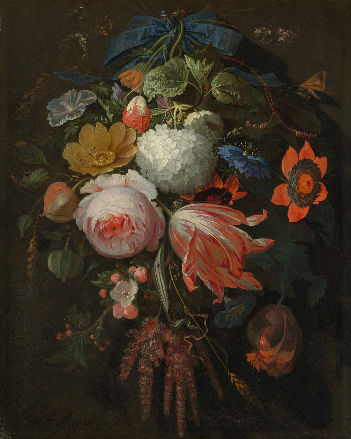 A Hanging Bouquet of Flowers — Abraham Mignon (probably 1665/1670)