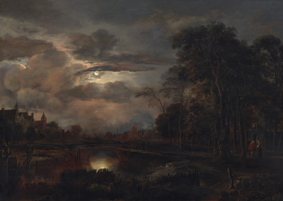 Moonlit Landscape with Bridge — Aert van der Neer (probably 1648/1650)