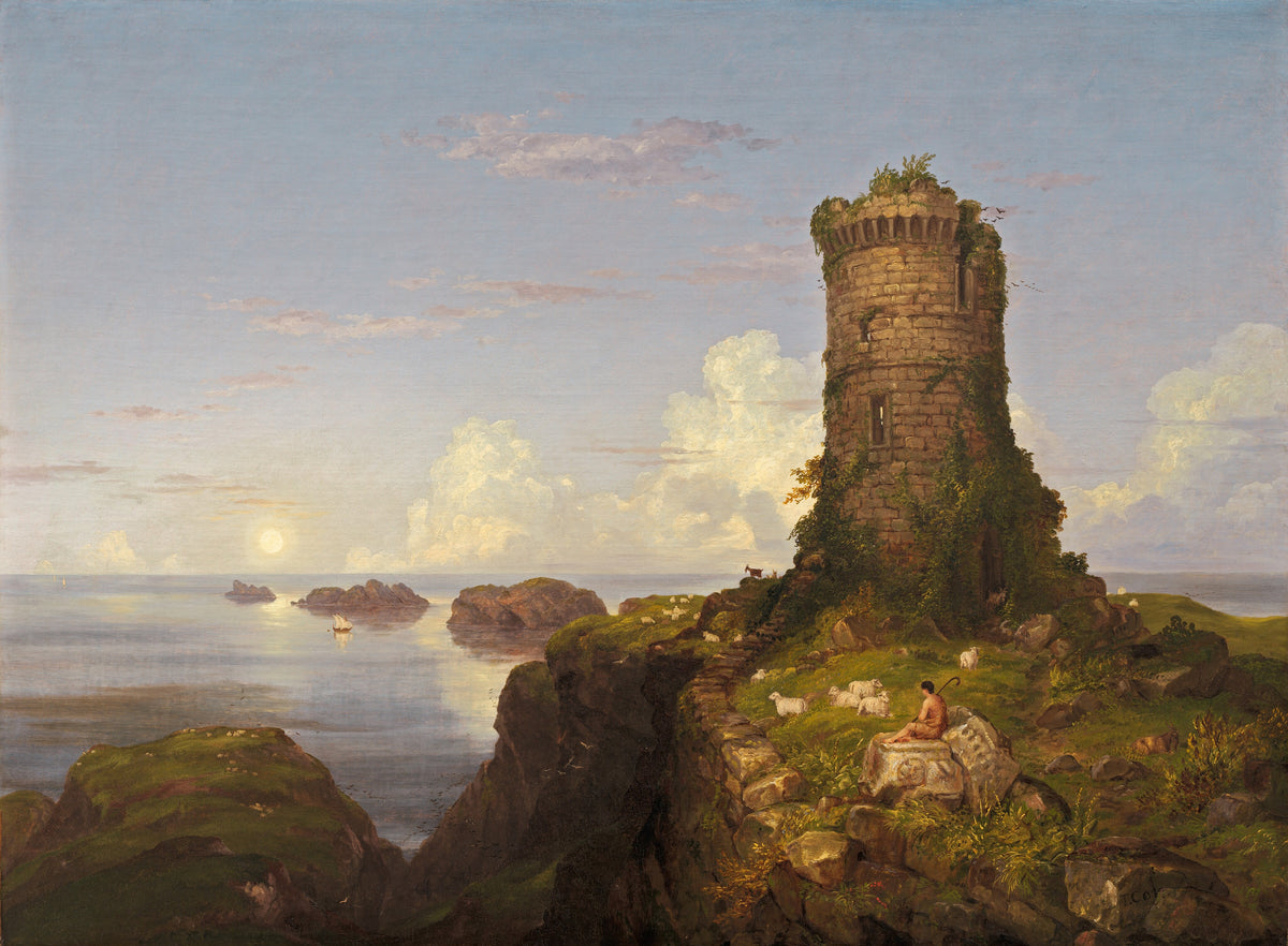 Italian Coast Scene with Ruined Tower — Thomas Cole (1838)