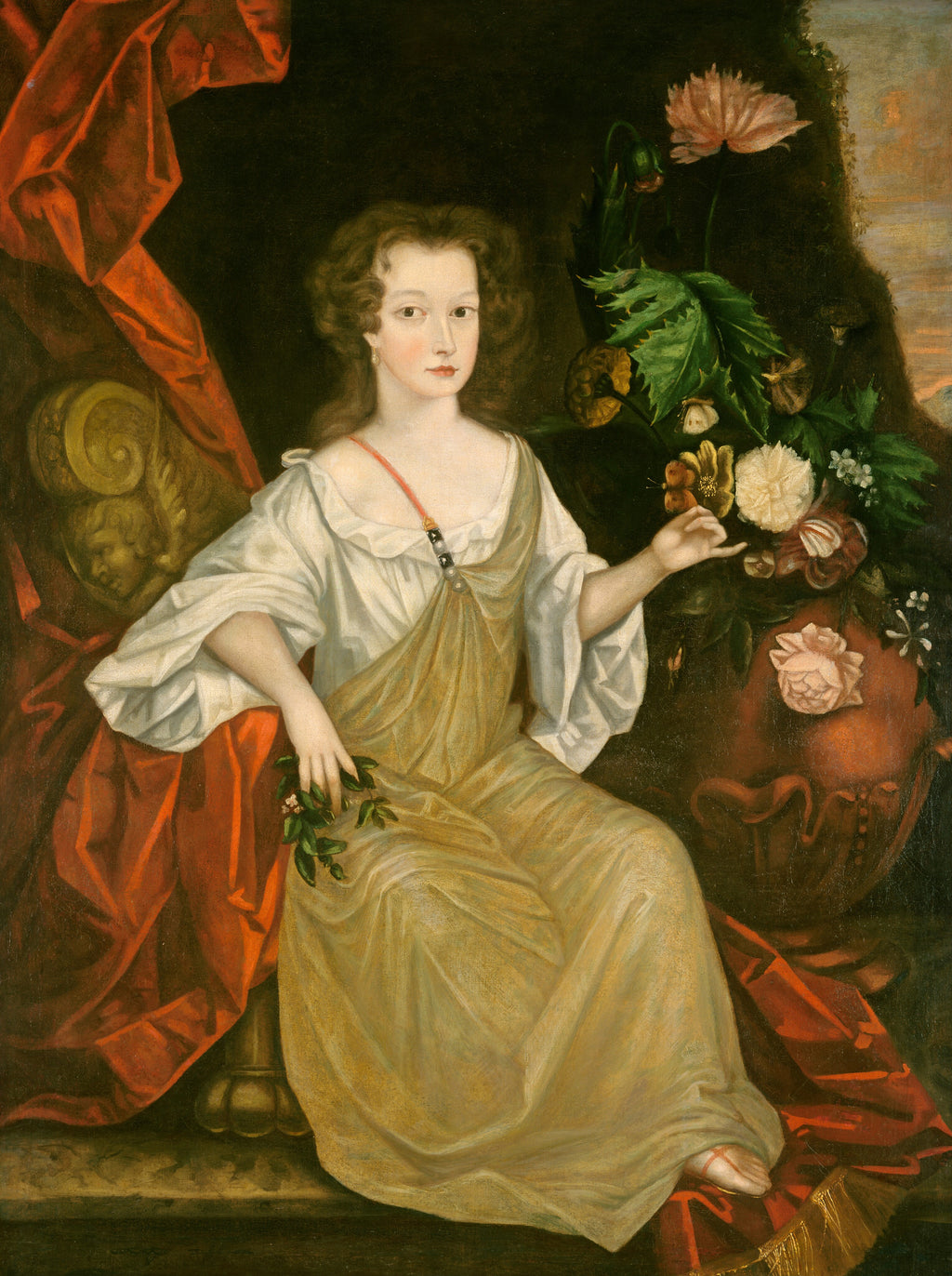 Young Woman with a Butterfly — American 18th Century (c. 1710)