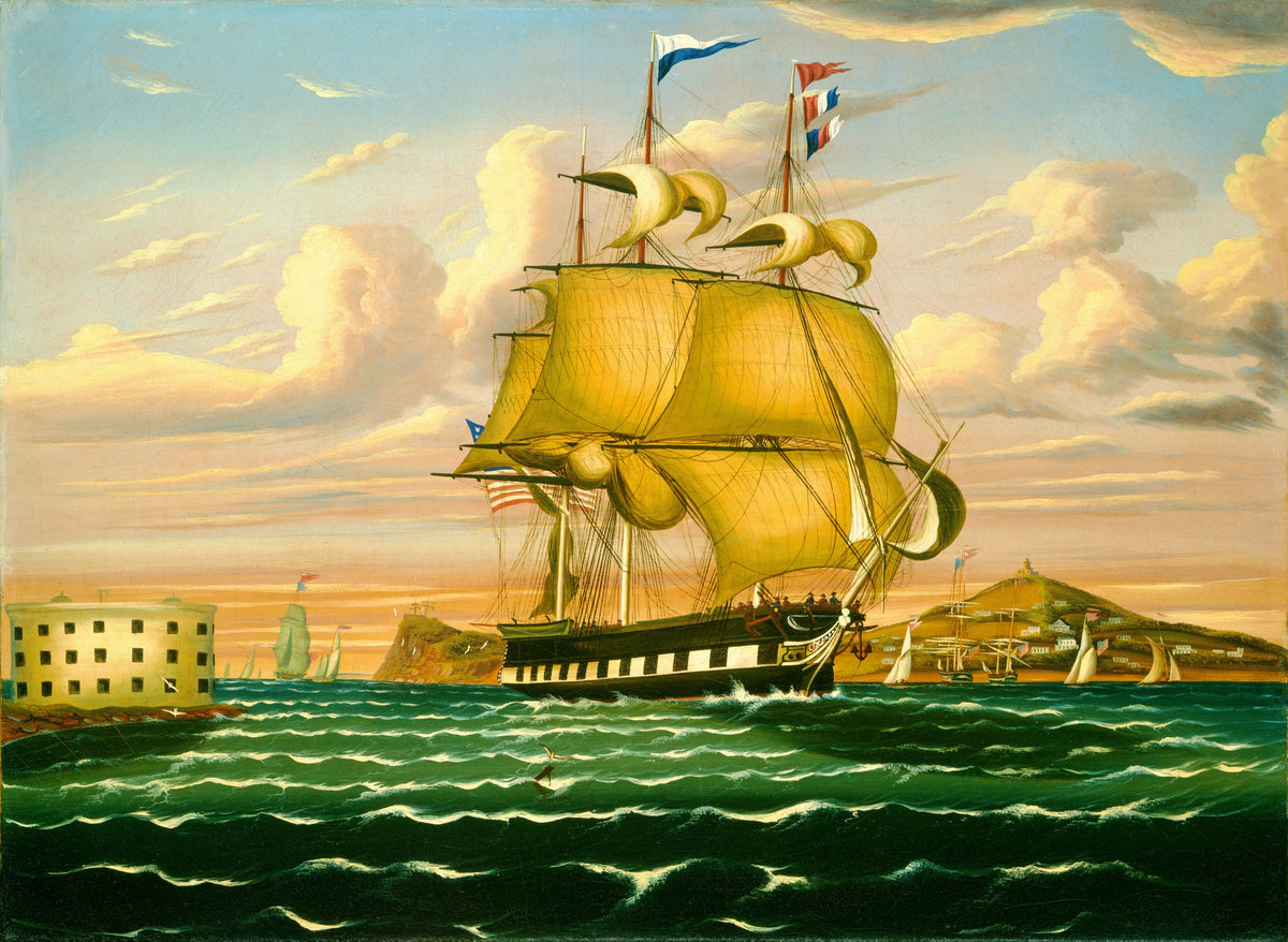 Packet Ship Passing Castle Williams, New York Harbor — Thomas Chambers (mid 19th century)