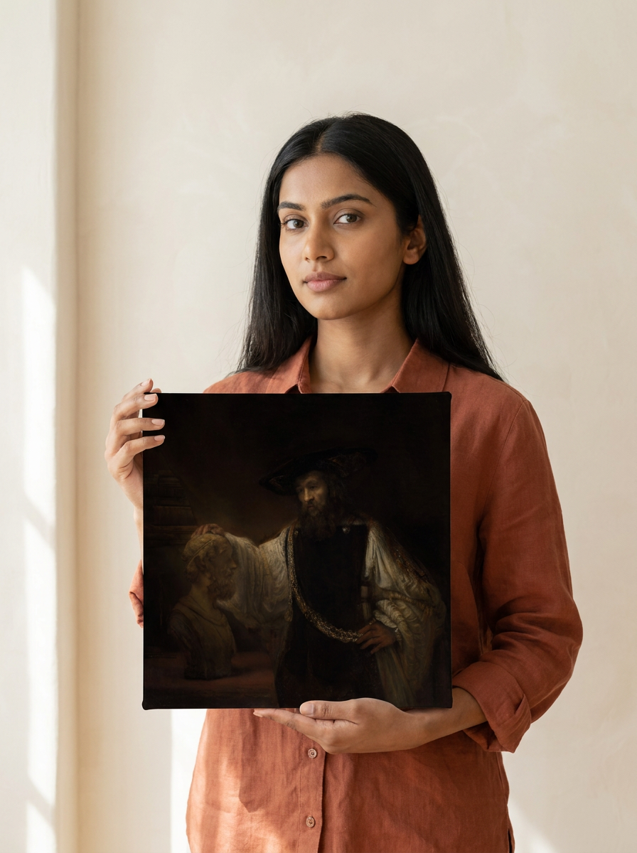 Held for scale — 12 x 12 inch canvas