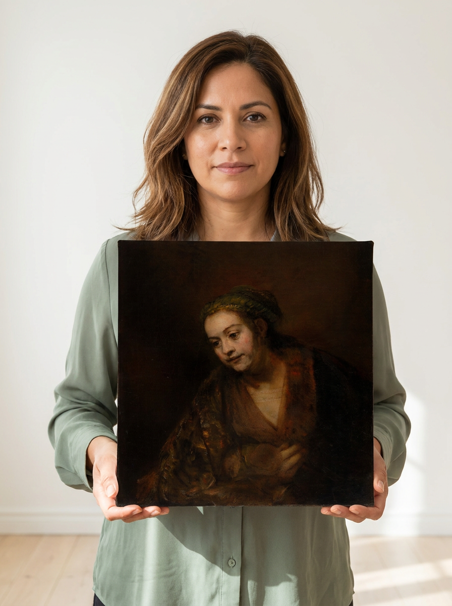 Held for scale — 12 x 12 inch canvas