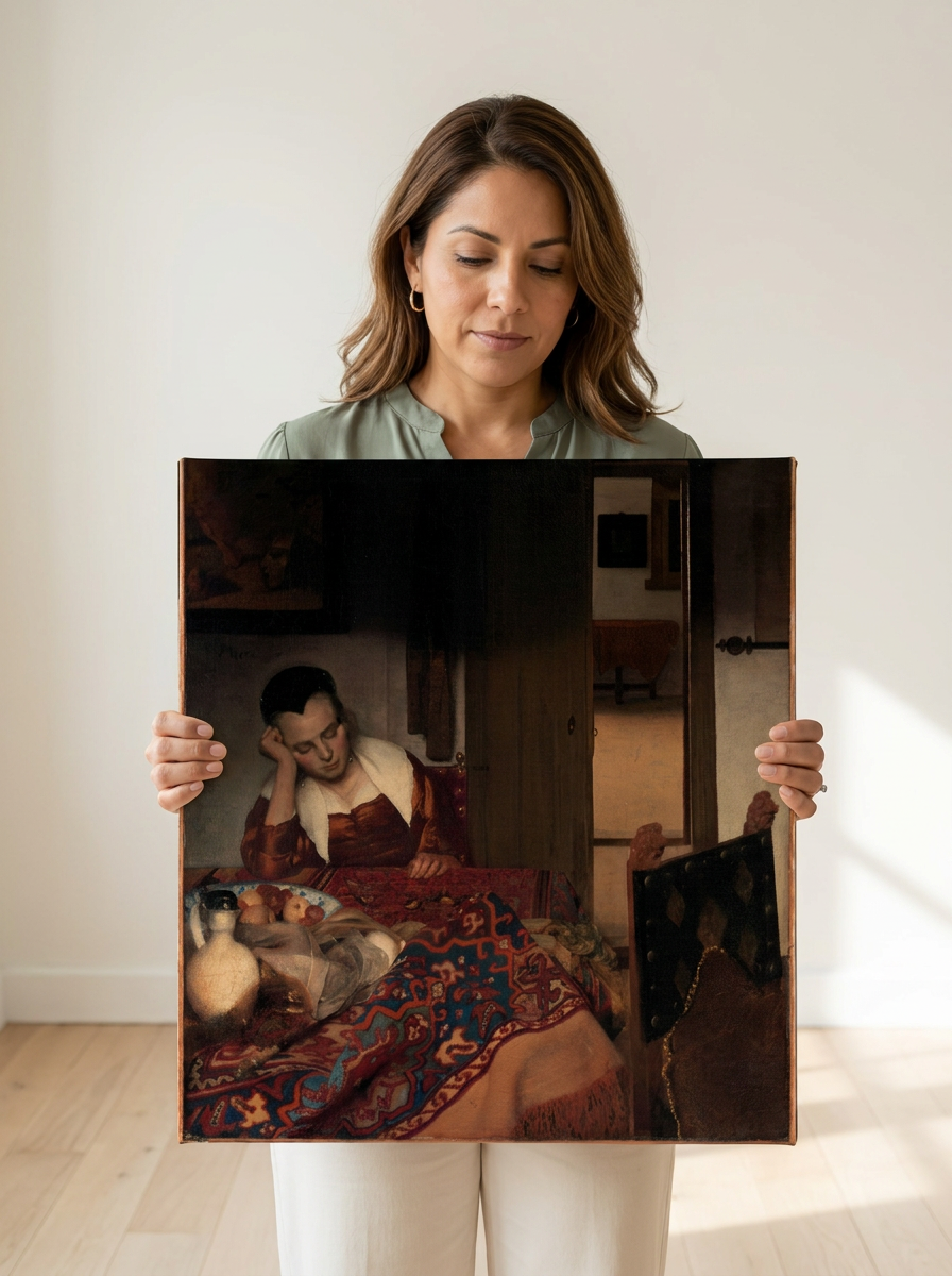 Held for scale — 12 x 12 inch canvas