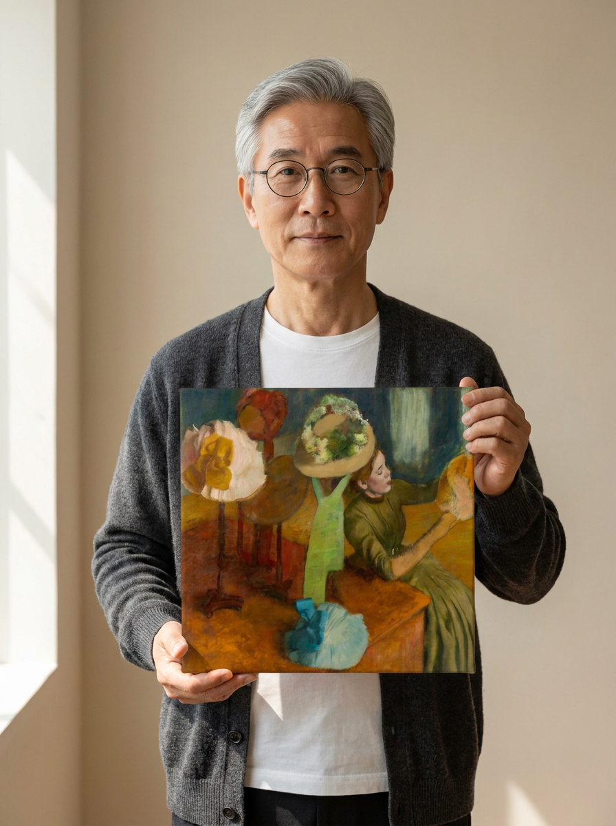 Held for scale — 12 x 12 inch canvas