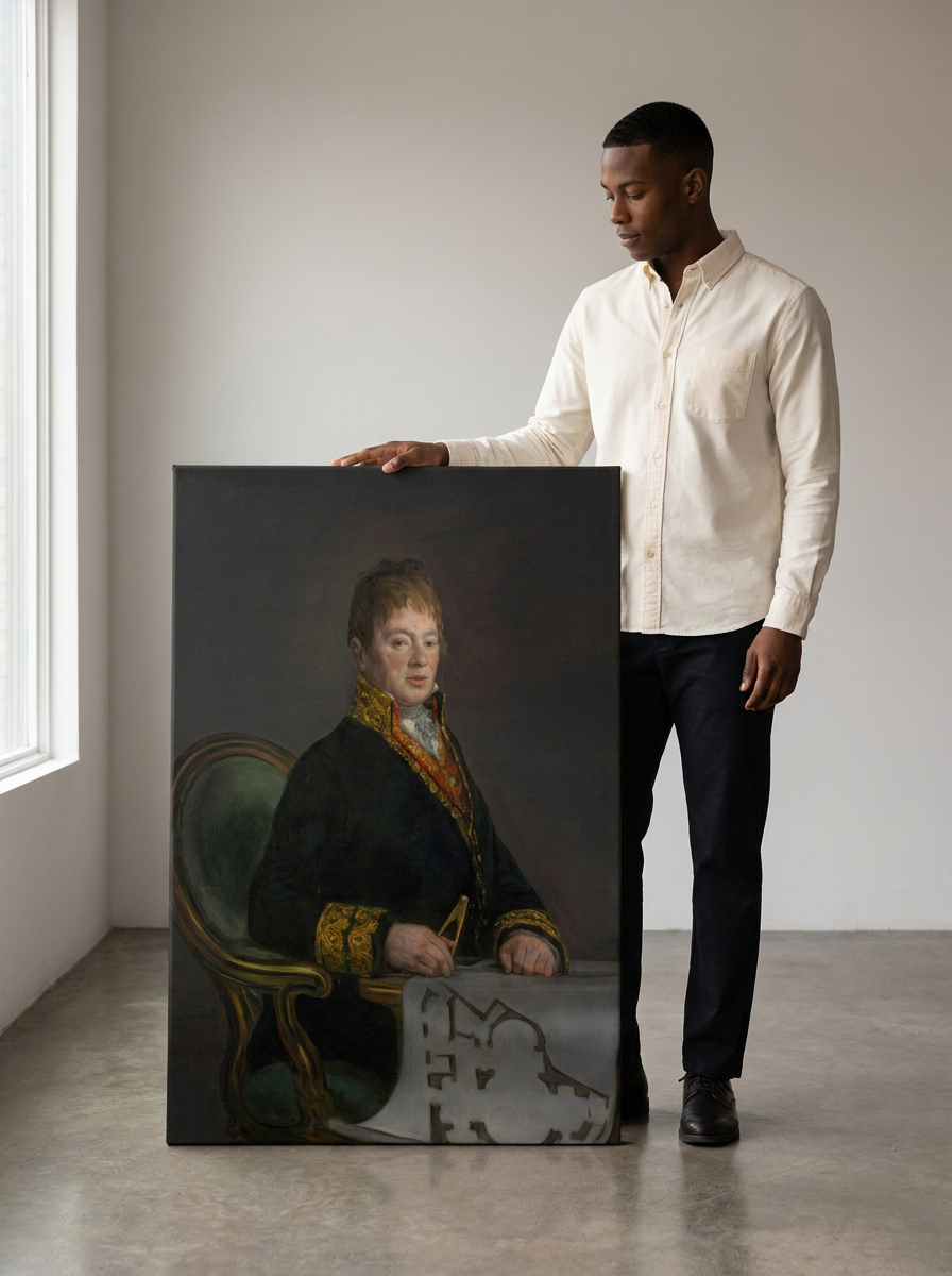 Held for scale — 32 x 48 inch canvas