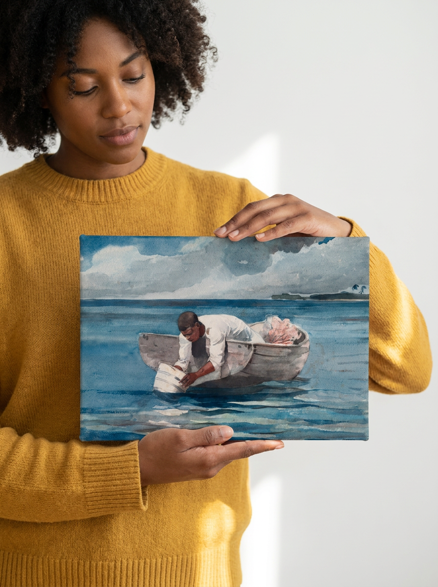 Held for scale — 10 x 8 inch canvas
