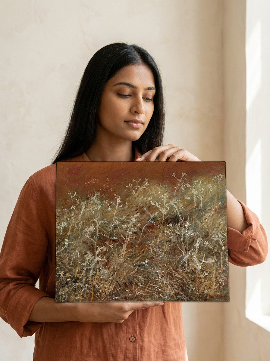 Held for scale — 10 x 8 inch canvas