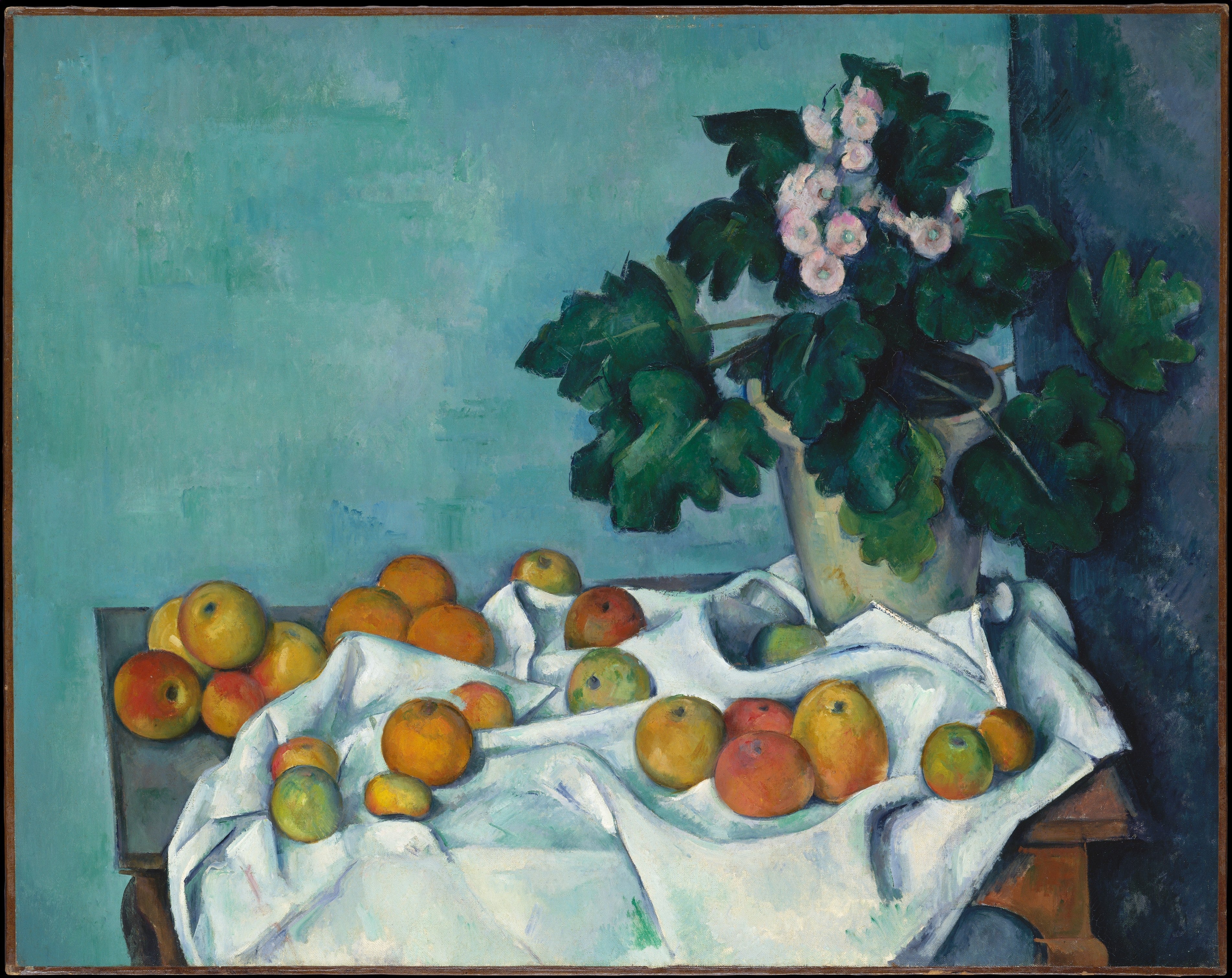 Still Life with Apples and a Pot of Primroses — Paul Cézanne (ca. 1890)