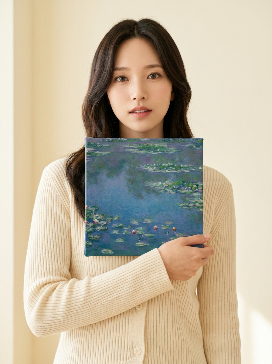 Held for scale — 12 x 12 inch canvas